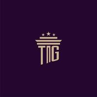 diseño de logotipo de monograma inicial tg para abogados de bufete de abogados con imagen de vector de pilar
