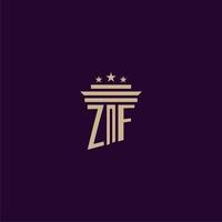 diseño de logotipo de monograma inicial zf para abogados de bufete de abogados con imagen de vector de pilar