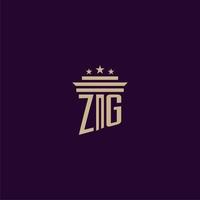 diseño de logotipo de monograma inicial zg para abogados de bufete de abogados con imagen de vector de pilar