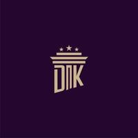 diseño de logotipo de monograma inicial dk para abogados de bufete de abogados con imagen de vector de pilar