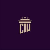 CW initial monogram logo design for lawfirm lawyers with pillar vector image