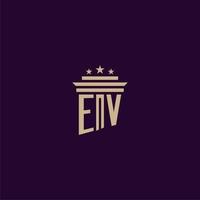 EV initial monogram logo design for lawfirm lawyers with pillar vector image