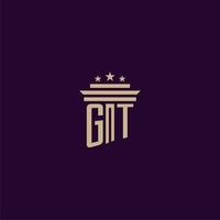 diseño de logotipo de monograma inicial gt para abogados de bufete de abogados con imagen de vector de pilar