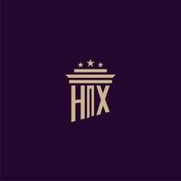 diseño de logotipo de monograma inicial hx para abogados de bufete de abogados con imagen de vector de pilar