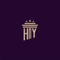 diseño de logotipo de monograma inicial hy para abogados de bufete de abogados con imagen de vector de pilar