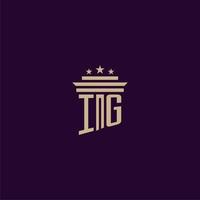 IG initial monogram logo design for lawfirm lawyers with pillar vector image