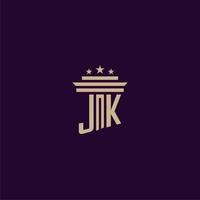 JK initial monogram logo design for lawfirm lawyers with pillar vector image