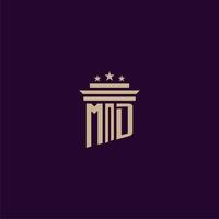 diseño de logotipo de monograma inicial de md para abogados de bufete de abogados con imagen de vector de pilar