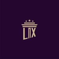 LX initial monogram logo design for lawfirm lawyers with pillar vector image