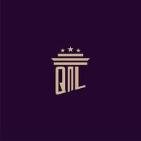 QL initial monogram logo design for lawfirm lawyers with pillar vector image