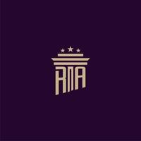 RA initial monogram logo design for lawfirm lawyers with pillar vector image