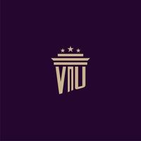 VU initial monogram logo design for lawfirm lawyers with pillar vector image