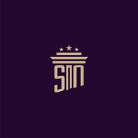 SN initial monogram logo design for lawfirm lawyers with pillar vector image