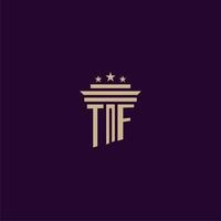 TF initial monogram logo design for lawfirm lawyers with pillar vector image