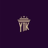 YK initial monogram logo design for lawfirm lawyers with pillar vector image