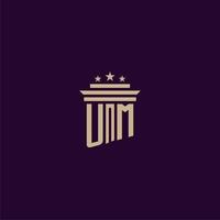 UM initial monogram logo design for lawfirm lawyers with pillar vector image