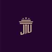 JU initial monogram logo design for lawfirm lawyers with pillar vector image