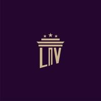 LV initial monogram logo design for lawfirm lawyers with pillar vector image