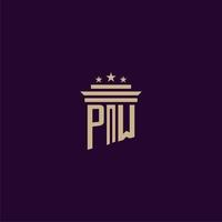 PW initial monogram logo design for lawfirm lawyers with pillar vector image