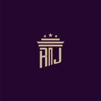 RJ initial monogram logo design for lawfirm lawyers with pillar vector image