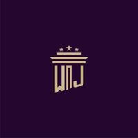 WJ initial monogram logo design for lawfirm lawyers with pillar vector image