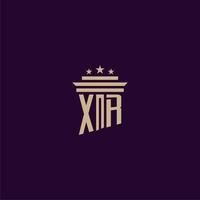 XR initial monogram logo design for lawfirm lawyers with pillar vector image