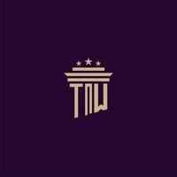 TW initial monogram logo design for lawfirm lawyers with pillar vector image