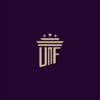 UF initial monogram logo design for lawfirm lawyers with pillar vector image