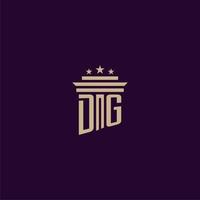 DG initial monogram logo design for lawfirm lawyers with pillar vector image