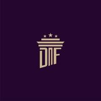 DF initial monogram logo design for lawfirm lawyers with pillar vector image