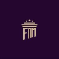 FM initial monogram logo design for lawfirm lawyers with pillar vector image