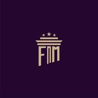 diseño de logotipo de monograma inicial de fm para abogados de bufete de abogados con imagen de vector de pilar