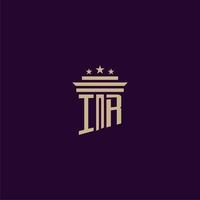 IR initial monogram logo design for lawfirm lawyers with pillar vector image