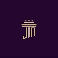 JN initial monogram logo design for lawfirm lawyers with pillar vector image