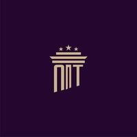 diseño de logotipo de monograma inicial nt para abogados de bufete de abogados con imagen de vector de pilar