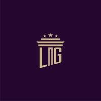 LG initial monogram logo design for lawfirm lawyers with pillar vector image