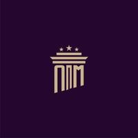 NM initial monogram logo design for lawfirm lawyers with pillar vector image