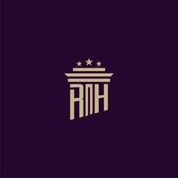 RH initial monogram logo design for lawfirm lawyers with pillar vector image