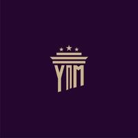 YM initial monogram logo design for lawfirm lawyers with pillar vector image