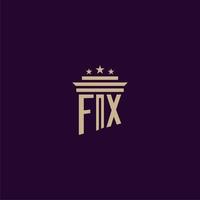 diseño de logotipo de monograma inicial fx para abogados de bufete de abogados con imagen de vector de pilar