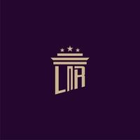 LR initial monogram logo design for lawfirm lawyers with pillar vector image