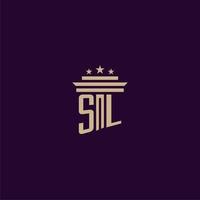 SL initial monogram logo design for lawfirm lawyers with pillar vector image