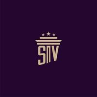 diseño de logotipo de monograma inicial sv para abogados de bufete de abogados con imagen de vector de pilar