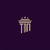 diseño de logotipo de monograma inicial tn para abogados de bufete de abogados con imagen de vector de pilar