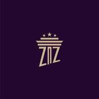 diseño de logotipo de monograma inicial zz para abogados de bufete de abogados con imagen de vector de pilar