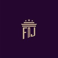 FJ initial monogram logo design for lawfirm lawyers with pillar vector image