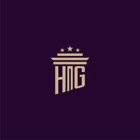 HG initial monogram logo design for lawfirm lawyers with pillar vector image