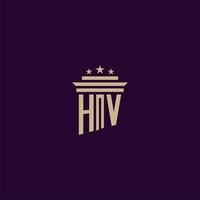 diseño de logotipo de monograma inicial hv para abogados de bufete de abogados con imagen de vector de pilar