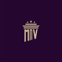 MV initial monogram logo design for lawfirm lawyers with pillar vector image