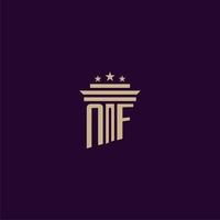 diseño de logotipo de monograma inicial de nf para abogados de bufete de abogados con imagen de vector de pilar